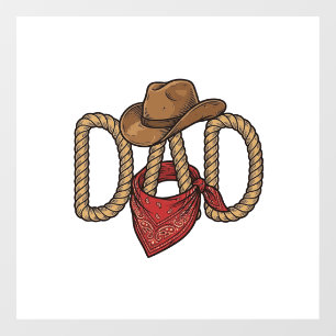 Autocollant Pour Fenêtre Papa Cowboy Corda Chapeau Bandana Gravure Vintage 