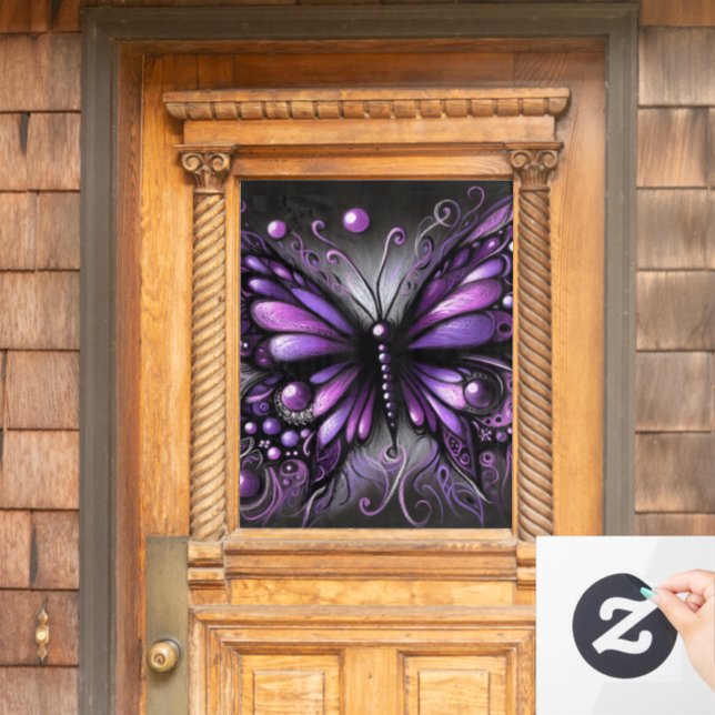 Autocollant Pour Fenêtre Papillon gothique blanc violet noir couleur (Porte d'accueil)