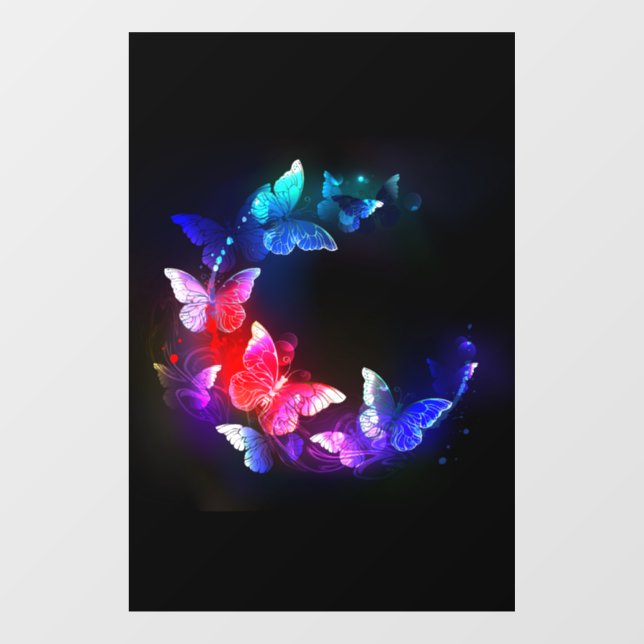 Autocollant Pour Fenêtre Papillons de nuit Neon brillants sur arrière - pla (Feuille)