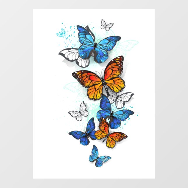 Autocollant Pour Fenêtre Papillons volants Morpho et Monarch (Feuille)