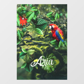 Autocollant Pour Fenêtre Parrot écarlate macaw dans la jungle avec des fleu