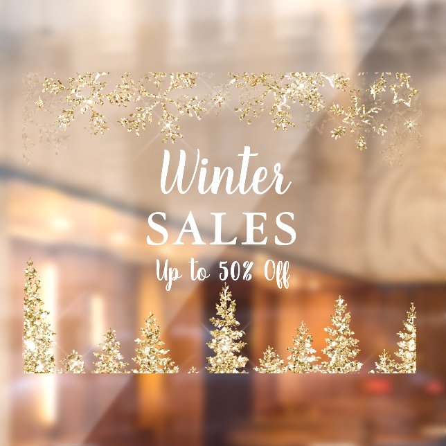 Autocollant Pour Fenêtre parties scintillant d'or flocons de neige pin vent (Feuille 2)