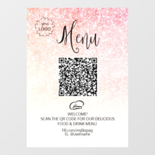 Autocollant Pour Fenêtre *~* Parties scintillant Menu restaurant QR LOGO