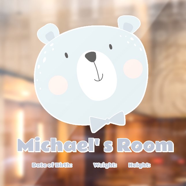 Autocollant Pour Fenêtre Pastel Blue Bear Face Text for Baby Room, Birth  (Feuille 2)