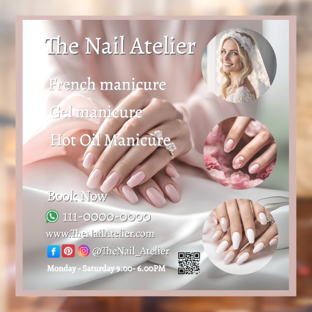 Autocollant Pour Fenêtre Pastel Nail Salon Elegant Hands Pink Manicure Text (Feuille 2)