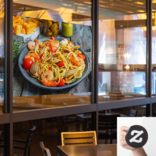 Autocollant Pour Fenêtre Pâtes Fruits de Mer Crevettes Moules Épices 2 Cuis