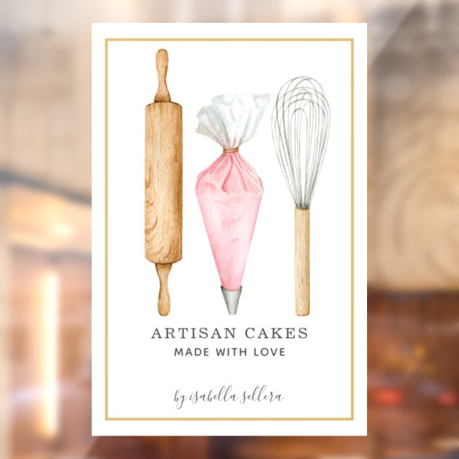 Autocollant Pour Fenêtre Pâtisserie Chef Aquarelle Cuisine Ustensiles (Feuille 2)