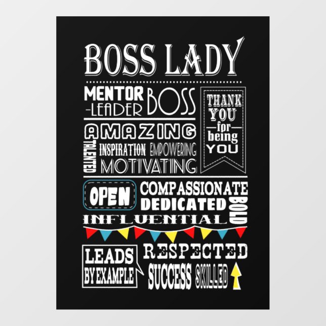 Autocollant Pour Fenêtre patron Lady merci Plaque signe merci (Feuille)