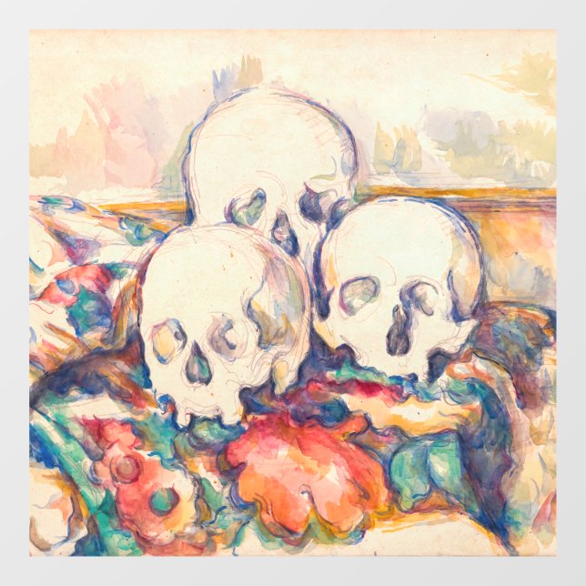 Autocollant Pour Fenêtre Paul Cezanne - Aquarelle à trois crânes (Feuille)