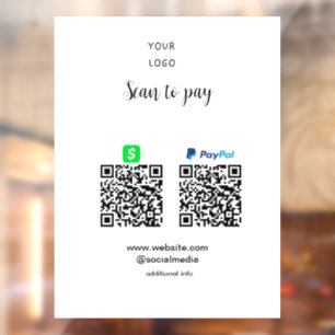 Autocollant Pour Fenêtre Paypal Cashapp scan pour payer QR ajouter le nom d