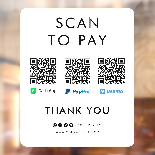 Autocollant Pour Fenêtre Paypal Venmo Cash App Scan pour payer le code QR b (Feuille 2)