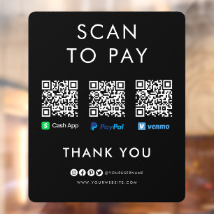 Autocollant Pour Fenêtre Paypal Venmo Cash App Scan pour payer QR Code noir