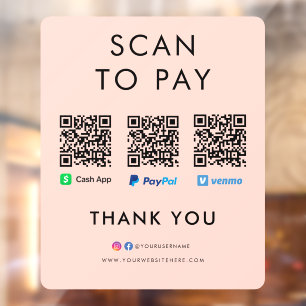 Autocollant Pour Fenêtre Paypal Venmo Cash App Scan pour payer QR Code rose