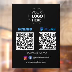 Autocollant Pour Fenêtre Paypal Venmo QR Code paiement Numériser pour pay