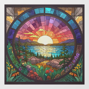 Autocollant Pour Fenêtre Paysage du coucher de soleil coloré Faux Verre ten
