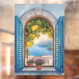 Autocollant Pour Fenêtre Paysage romantique de côte vintage Balcon et citro