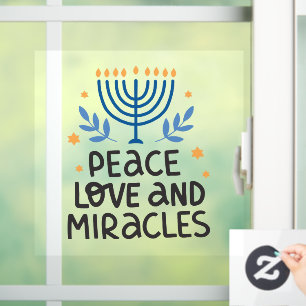 Autocollant Pour Fenêtre Peace Love et Miracles Hanoukka Menorah