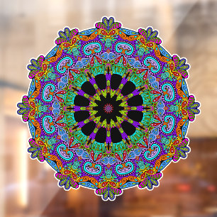 Autocollant Pour Fenêtre Peinture à la main Mandala Horloge Face 24