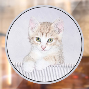 Autocollant Pour Fenêtre Peinture de chat tigré jaune - Art original de cha
