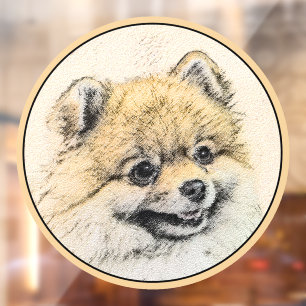 Autocollant Pour Fenêtre Peinture Poméranienne (orange) - Art Chien origina
