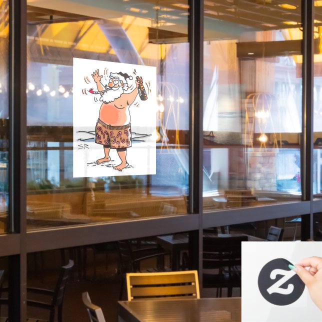 Autocollant Pour Fenêtre Père Noël ivre grande fenêtre serrer le bâton arri (Fenêtre du restaurant)