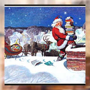 Autocollant Pour Fenêtre Père Noël Livraison de livres Noël Réveillon