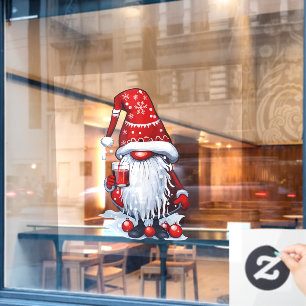 Autocollant Pour Fenêtre Père Noël Nisse Gnome Gonk tenant un vin chaud