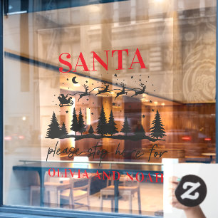 Autocollant Pour Fenêtre Père Noël s'arrêter ici personnalisé Noël moderne