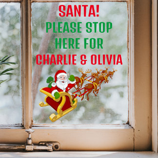 Autocollant Pour Fenêtre Père Noël S'Il Vous Plaît Arrêter Ici Sticker Fenê