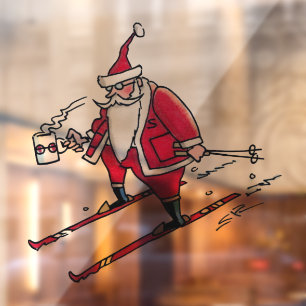 Autocollant Pour Fenêtre Père Noël Skiing lg voir-à-travers fenêtre serrer
