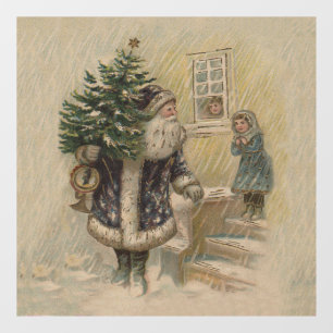 Autocollant Pour Fenêtre Père Noël Vintage Neige Arbre de Noël