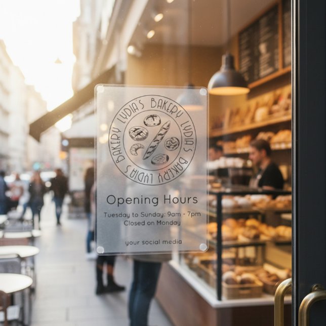Autocollant Pour Fenêtre Personalized Minimal Bakery Opening Hours Logo (Créateur téléchargé)