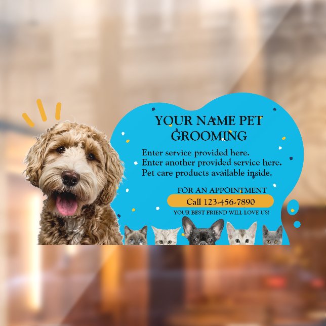Autocollant Pour Fenêtre Personnaliser Animal Grooming Chiens et Chats Coul (Feuille 2)