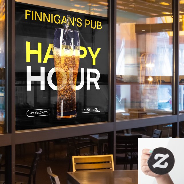 Autocollant Pour Fenêtre Personnaliser Bar Pub Maison Publique Bière Happy  (Fenêtre du restaurant)