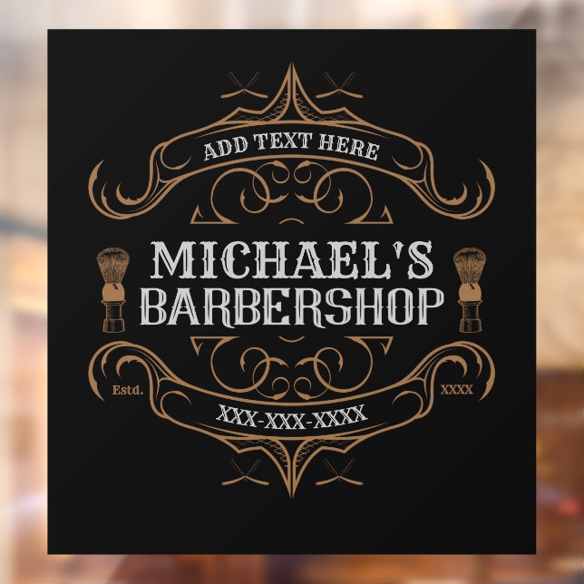 Autocollant Pour Fenêtre Personnaliser Barber Shop Ornate Business (Feuille 2)