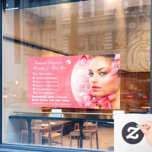 Autocollant Pour Fenêtre Personnaliser Beauté Traitement Med Spa Rose Grand (Fenêtre de café)