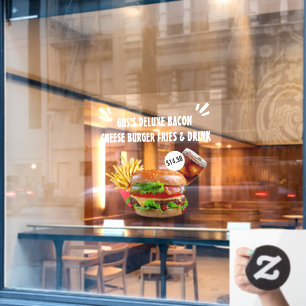 Autocollant Pour Fenêtre Personnaliser Burger Deluxe Frites Boisson Restaur