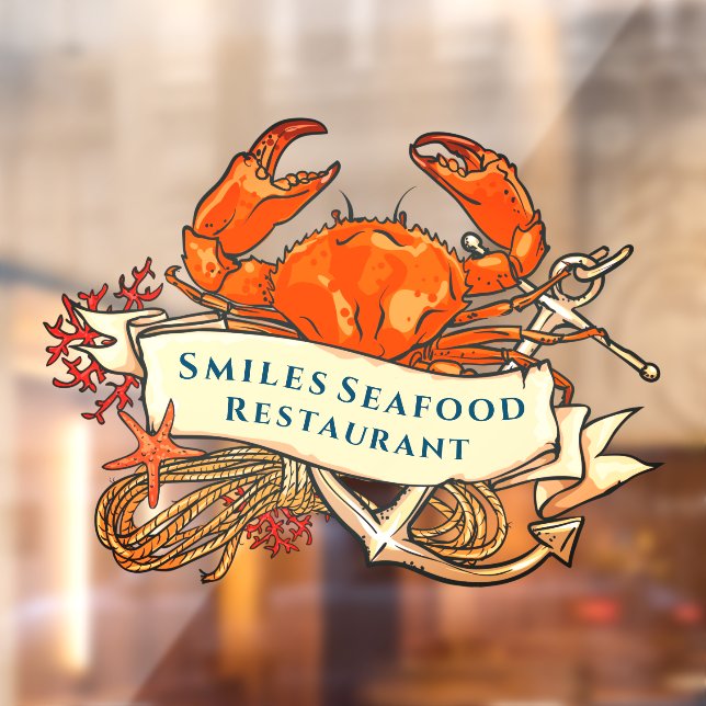 Autocollant Pour Fenêtre Personnaliser Crab Ancre de fruits de mer Restaura (Feuille 2)