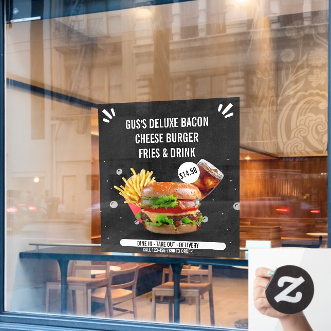 Autocollant Pour Fenêtre Personnaliser Deluxe Burger Fries Drink Restaurant (Fenêtre de café)