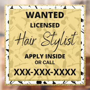 Autocollant Pour Fenêtre Personnaliser Hair Styliste Recherché Gold Parties