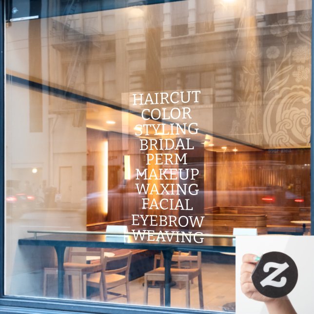 Autocollant Pour Fenêtre Personnaliser la liste des services de salon de co (Fenêtre de café)