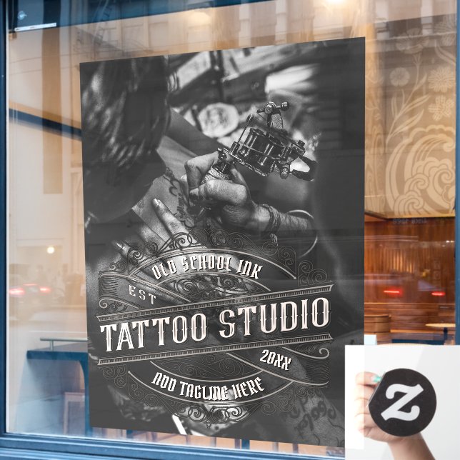 Autocollant Pour Fenêtre Personnaliser l'entreprise de salon de tatouage à  (Fenêtre de café)