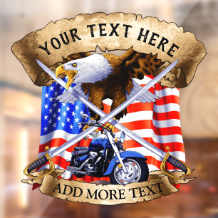 Autocollant Pour Fenêtre Personnaliser Motard Patriotique Moto USA Aigle