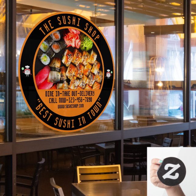 Autocollant Pour Fenêtre Personnaliser Restaurant Sushi Grand Avant (Fenêtre du restaurant)