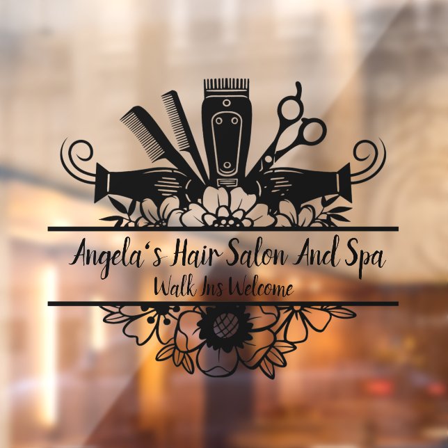 Autocollant Pour Fenêtre Personnaliser Salon De Coiffure Et Spa Noir (Feuille 2)