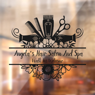 Autocollant Pour Fenêtre Personnaliser Salon de Coiffure et Spa Noir Autoco
