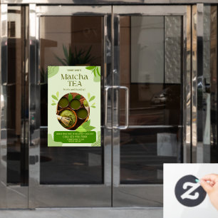 Autocollant Pour Fenêtre Personnaliser Vert Bio Matcha Thé Boire Advert