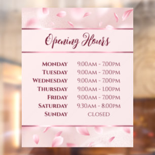 Autocollant Pour Fenêtre Pétales à fleurs roses Heures d'ouverture Clôture 