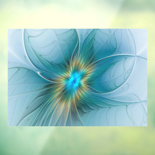 Autocollant Pour Fenêtre Petite Beauté Moderne Bleu Or Fractal Art Flower