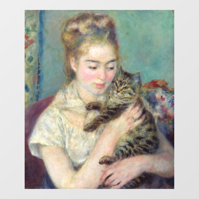 Autocollant Pour Fenêtre Pierre-Auguste Renoir - Femme avec chat (Feuille)